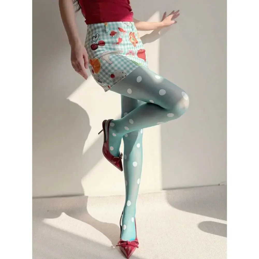 NWT Light Blue & White Polka Dot Tights